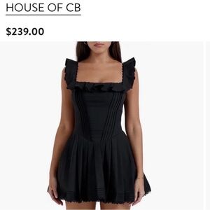 House of CB Jemima black Ruffle Square-Neck Mini Dress